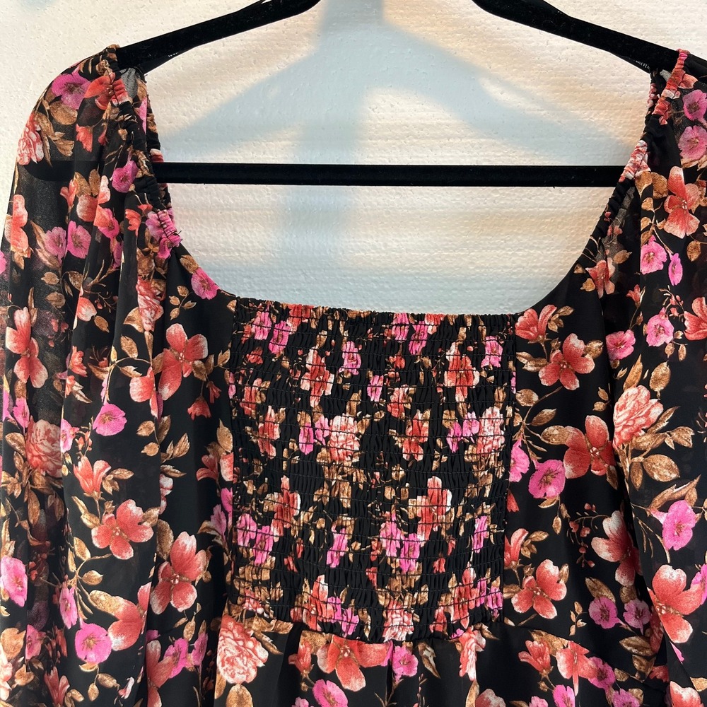 Forever 21 Mini Dress Large Black Floral Babydoll Dark Cottagecore Fairy Grunge - Picture 5 of 13